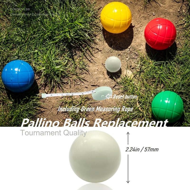 DONZWIYES Pallino Ball Replacement for Bocce Ball Game and Boule Game, Tournament Quality 2.24 In/57 mm White Bocce Pallino Ball Replacement - Including Green Measuring Rope - Image 5